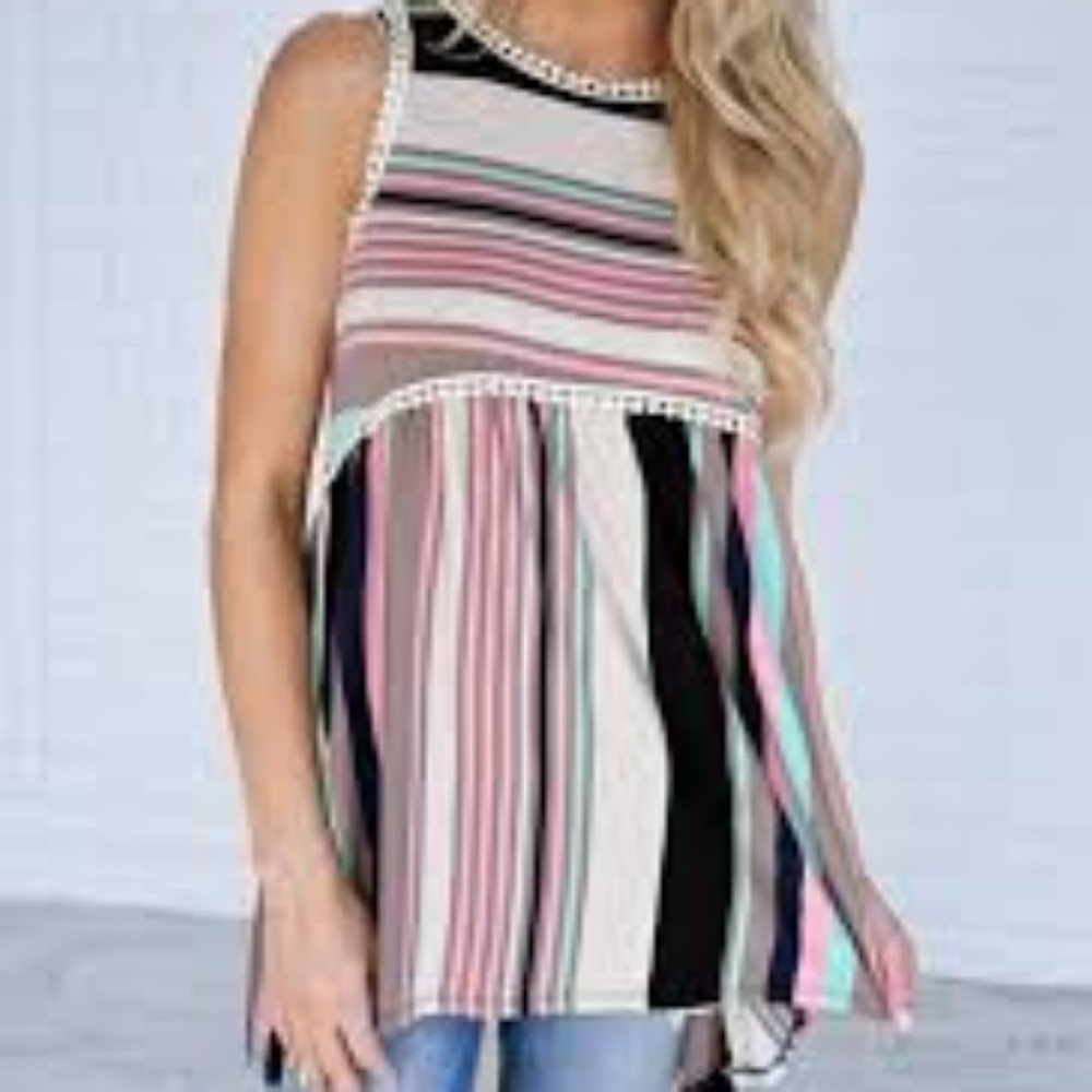 Boutique hi low sleeveless striped top - Picture 1 of 8